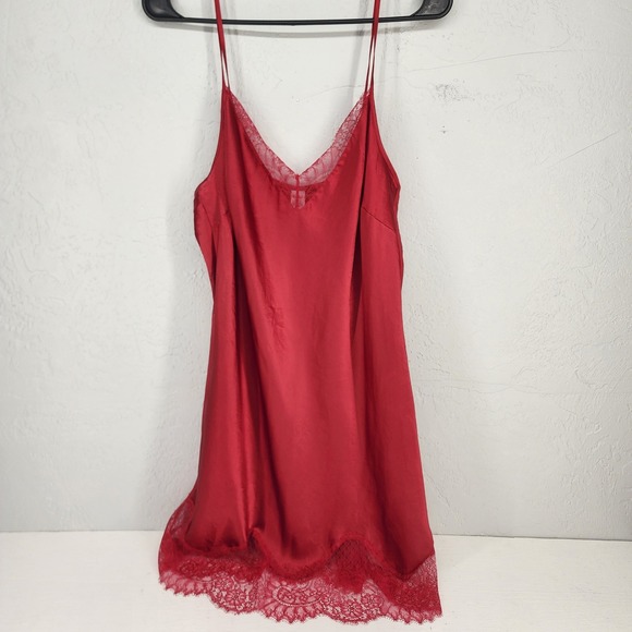 Victoria's Secret Other - Victoria's Secret Size L | Red Satin Lace Trim Chemise Nightgown Lingerie
